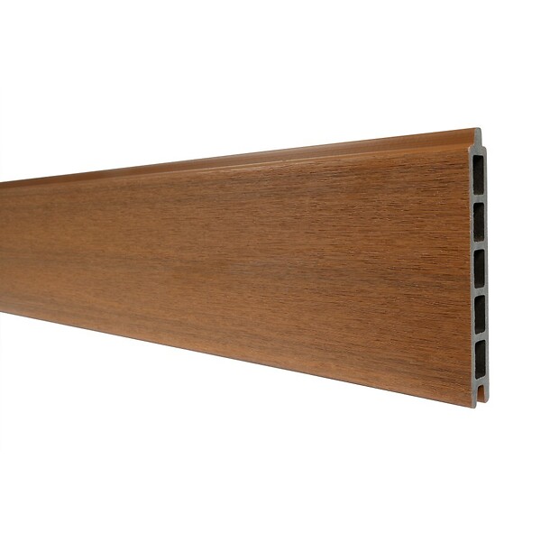 DECKLINEA - Kit Clôture Composite sur Muret CRUZ Teck 5,5x1,2m - Bois composite & Aluminium - Poteaux sur Platines Gris - Brise vue - large