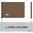 DECKLINEA - Kit Clôture Composite sur Muret RIO Bronze 7,5x1,2m - Bois composite & Aluminium - Poteaux sur Platines Noir - Brise vue - vignette