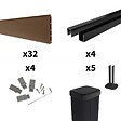 DECKLINEA - Kit Clôture Composite sur Muret RIO Bronze 7,5x1,2m - Bois composite & Aluminium - Poteaux sur Platines Noir - Brise vue - vignette