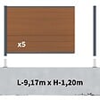 DECKLINEA - Kit Clôture Composite sur Muret CRUZ Teck 9x1,2m - Bois composite & Aluminium - Poteaux sur Platines Gris - Brise vue - vignette