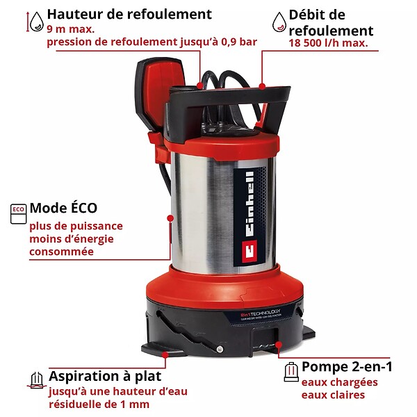 EINHELL - Pompe eaux chargées GE-DP 7535 N LL ECO Kit anti-innondation - large