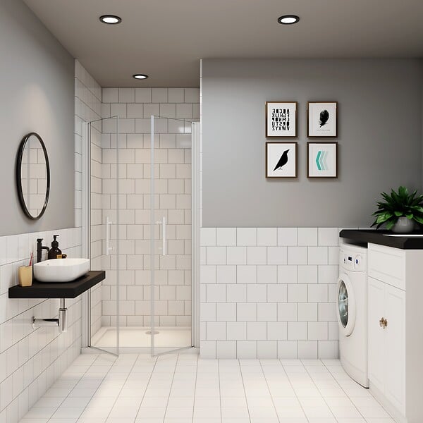 AICA SANITAIRE - Porte de douche en deux battante 90x180cm en 5mm verre anticalcaire ,installation en niche - large
