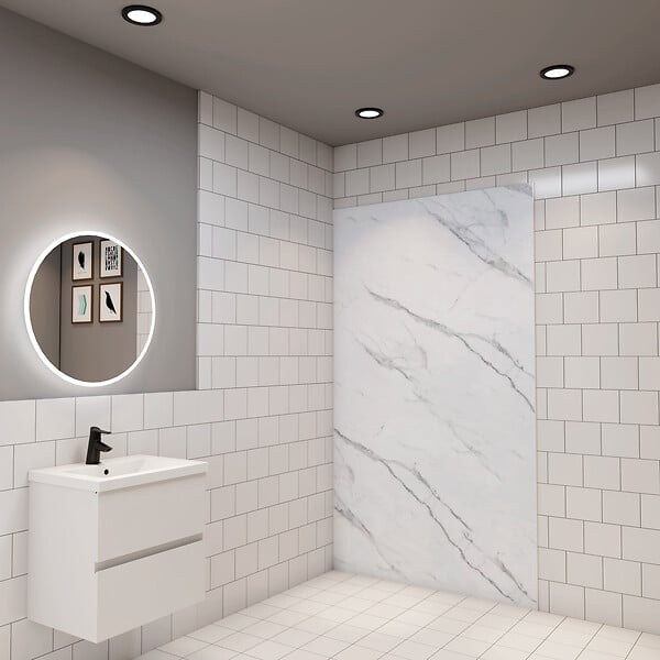 AICA SANITAIRE - La panneau murale de douche style marbré blanc 100x210cm - large
