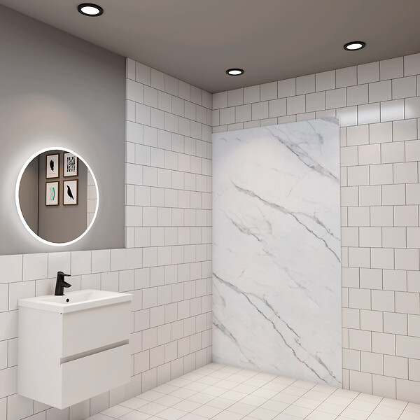 AICA SANITAIRE - La panneau murale de douche style marbré blanc 80x210cm - large