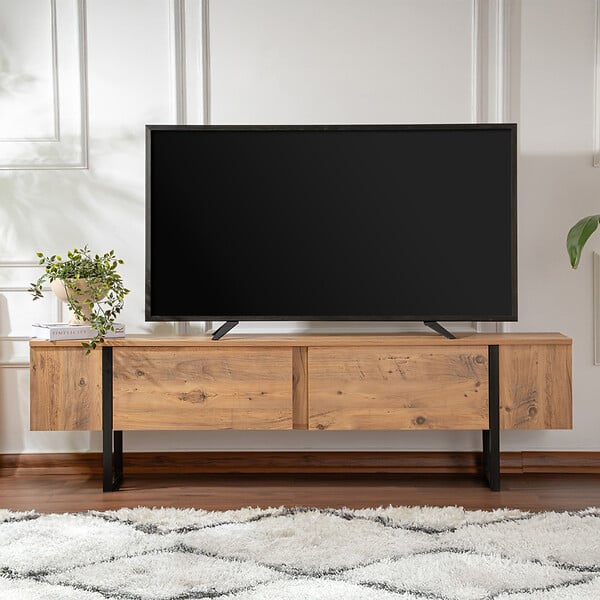 CONCEPT USINE - Meuble tv industriel avec placards bois et noir 180cm MOOV - large