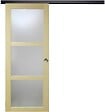 GD MENUISERIES - Porte Coulissante bois Ayous Vitrée H204 x L73 cm, Rail alu bandeau noir, Coquilles - vignette