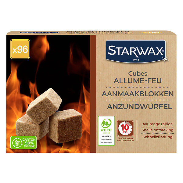 STARWAX - Cubes allume-feu - 96 pièces - jusqu'à 10 min de combustion - large