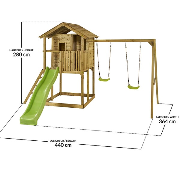 KANGUI - KANGUI Cabane sur pilotis WAPITI - Balançoires, toboggan, cabane avec balcon - large