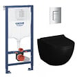 GROHE - Pack WC Bâti-support Rapid SL + WC SAT Infinitio 2.0, Noir mat + Abattant frein de chute + Plaque Chrome - vignette