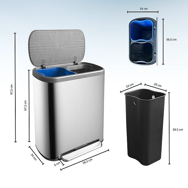 KITCHEN MOVE - Poubelle pédale tri sélectif EMPIRE 60L - large