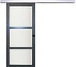 GD MENUISERIES - Porte Coulissante Blakeria Gris Anthr Vitrée H204 x L73 cm, Rail Alu, coquilles Noir - vignette