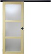 GD MENUISERIES - Porte Coulissante bois Ayous Vitrée H204 x L93 cm, Rail alu bandeau noir, Coquilles Noir - vignette