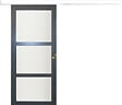 GD MENUISERIES - Porte Coulissante Blakeria Vitrée Gris Anthr H204 x L83 cm, Rail Alu Bandeau Blanc, Coquilles - vignette