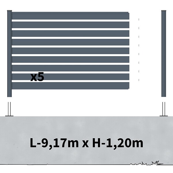 DECKLINEA - Kit Clôture Aluminium Ajourée sur Muret OLINDA Anthracite 9,20x1,2m - Lames ajourées 21x45x1780 mm - Brise Vue - Palissade - large