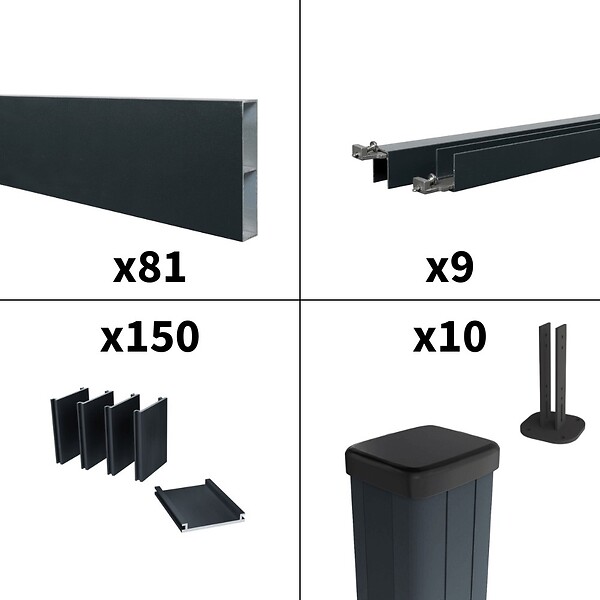 DECKLINEA - Kit Clôture Aluminium Ajourée sur Muret OLINDA Anthracite 16,5x1,2m - Lames ajourées 21x45x1780 mm - Brise Vue - Palissade - large