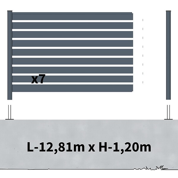 DECKLINEA - Kit Clôture Aluminium Ajourée sur Muret OLINDA Anthracite 12,85x1,2m - Lames ajourées 21x45x1780 mm - Brise Vue - Palissade - large