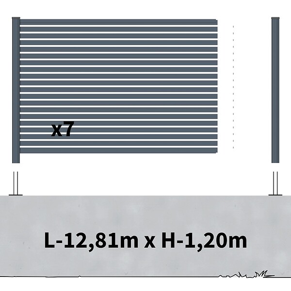 DECKLINEA - Kit Clôture Aluminium Ajourée sur Muret OLINDA Anthracite 12,85x1,2m - Lames ajourées 21x45x1780 mm - Brise Vue - Palissade - large