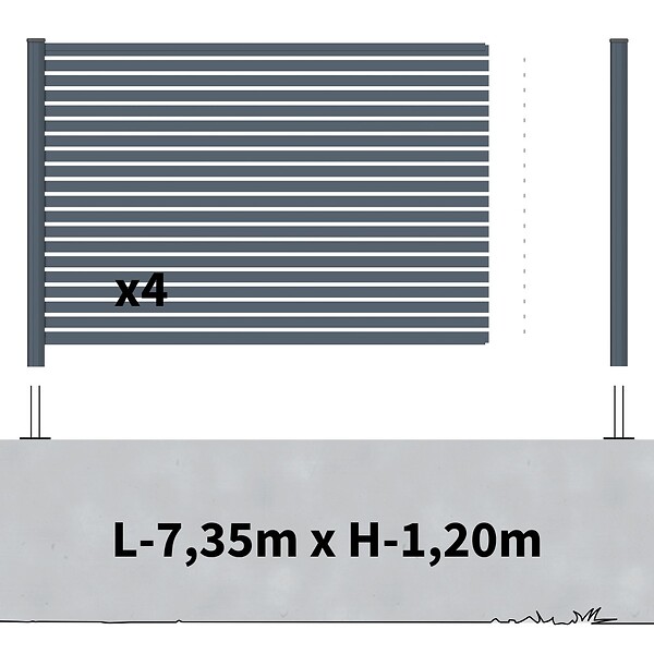 DECKLINEA - Kit Clôture Aluminium Ajourée sur Muret OLINDA Anthracite 7,38x1,2m - Lames ajourées 21x45x1780 mm - Brise Vue - Palissade - large