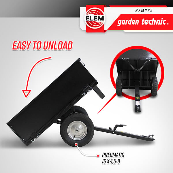 ELEM GARDEN TECHNIC - Remorque pour tracteur tondeuse avec benne basculante - charge max 225kg. - large