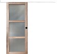 GD MENUISERIES - Porte Coulissante bois Frake Vitrée H204 x L83 cm, rail alu bandeau blanc, coquilles Noir - vignette