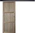 GD MENUISERIES - Porte Coulissante bois Frake 3 Panneaux H204 x L73 cm, rail alu bandeau noir, coquilles - vignette