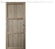 GD MENUISERIES - Porte Coulissante bois Frake 3 Panneaux H204 x L83 cm, rail alu bandeau blanc, coquilles - vignette