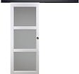 GD MENUISERIES - Porte Coulissante Kenya Blanc Vitrée H204 x L93 cm, Rail Alu bandeau noir, Coquilles - vignette