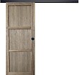 GD MENUISERIES - Porte Coulissante bois Frake 3 Panneaux H204 x L73 cm, rail bandeau noir, coquilles Noir - vignette