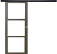 GD MENUISERIES - Porte Coulissante Gris Taupe RAL 7006 Vitrage transparent H204 x L73 cm, Rail Alu Bandeau noir, Coquilles - vignette