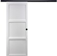 GD MENUISERIES - Porte Coulissante Korya Blanc 3 panneaux H204 x L83 cm, Rail Alu bandeau noir, Coquilles Noir - vignette