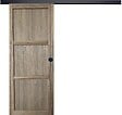 GD MENUISERIES - Porte Coulissante bois Frake 3 Panneaux H204 x L83 cm, rail bandeau noir, coquilles Noir - vignette