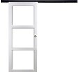 GD MENUISERIES - Porte Coulissante Kenya Blanc Vitrage transparent H204 x L73 cm, Rail Alu bandeau noir, Coquilles - vignette