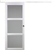 GD MENUISERIES - Porte Coulissante Kenya Blanc Vitrée H204 x L93 cm, Rail Alu Bandeau Blanc, Coquilles - vignette