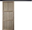 GD MENUISERIES - Porte Coulissante bois Frake 3 Panneaux H204 x L73 cm, rail bandeau noir - vignette
