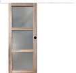 GD MENUISERIES - Porte Coulissante bois Frake Vitrée H204 x L73 cm, rail alu bandeau blanc, coquilles Noir - vignette