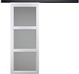 GD MENUISERIES - Porte Coulissante Kenya Blanc Vitrée H204 x L93 cm, Rail Alu bandeau noir - vignette