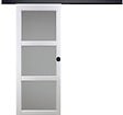 GD MENUISERIES - Porte Coulissante Kenya Blanc Vitrée H204 x L83 cm, Rail Alu bandeau noir, Coquilles Noir - vignette