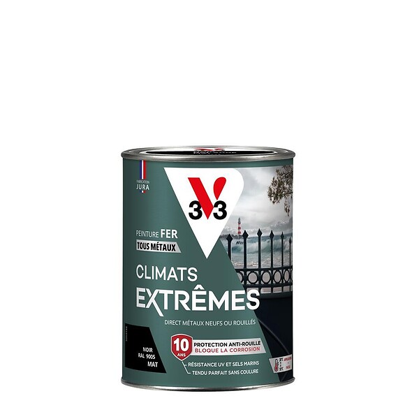 V33 PEINTURE - Peinture fer Climats Extrêmes Mat Noir Pot 0.25l - large