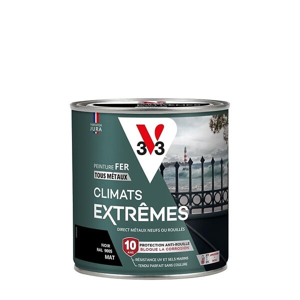 V33 PEINTURE - Peinture fer Climats Extrêmes Mat Noir Pot 0.5l - large