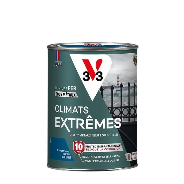 V33 PEINTURE - Peinture antirouille Climats Extrêmes - Bleu Bretagne - 1,5L - large
