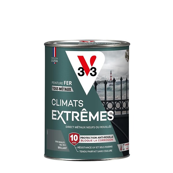 V33 PEINTURE - Peinture fer Climats extrêmes - Brillant - Gris basalte - 1.5L - large