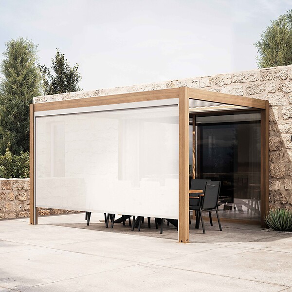 OVIALA - Pergola bioclimatique autoportée motorisée et éclairée 3x4m et 1 store - Kavala - large
