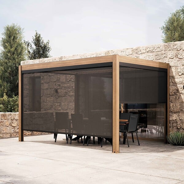 OVIALA - Pergola bioclimatique autoportée motorisée éclairée 3x4m et 2 stores - Kavala - large