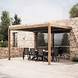 OVIALA - Pergola bioclimatique adossée 3x4m et 3 stores en bois gris - Oia - vignette
