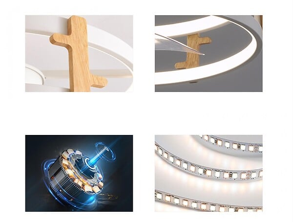 PURLINE - Lampe à ventilateur LED avec détails en bois - large