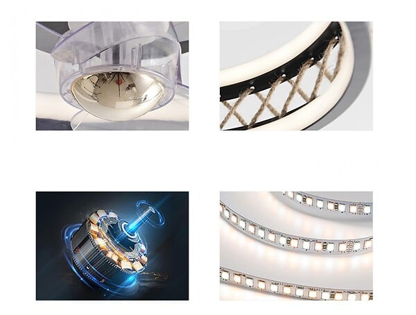 PURLINE - Lampe LED à ventilateur avec détails de finition en corde - large