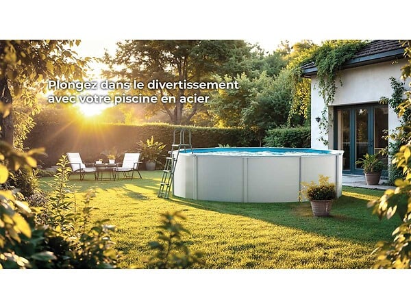GRE - Kit piscine acier blanc Gré Bora Bora ronde 3,20 x 1,22 m + Bâche hiver - large