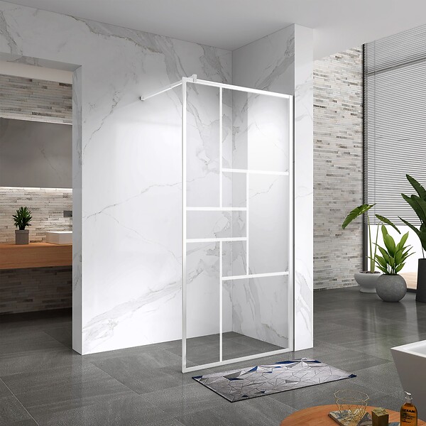 SANIVERRE - INEA Paroi douche Italienne blanche 80 x 200 cm style atelier, verre sérigraphié 8mm - large