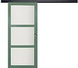 GD MENUISERIES - Porte Coulissante Vert Sauge RAL 6021 Vitrée H204 x L73 cm, Rail Alu Bandeau Noir, coquilles - vignette