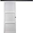 GD MENUISERIES - Porte Coulissante Korya Blanc 3 panneaux H204 x L83 cm, Rail Alu bandeau noir, Coquilles - vignette